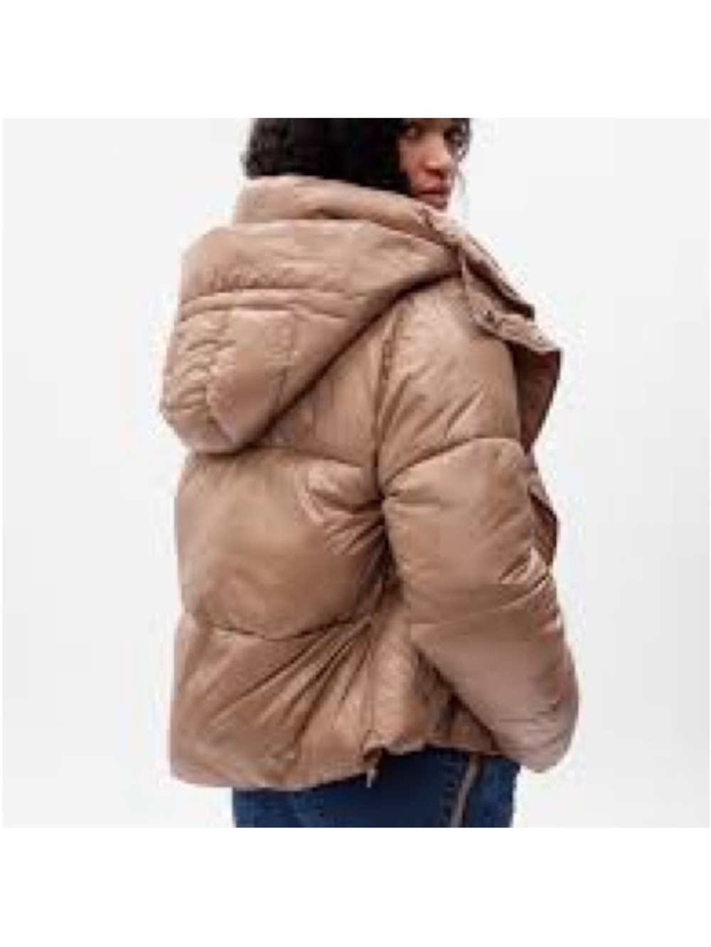 GAP Short Cropped Puffer Jacket in Taupe